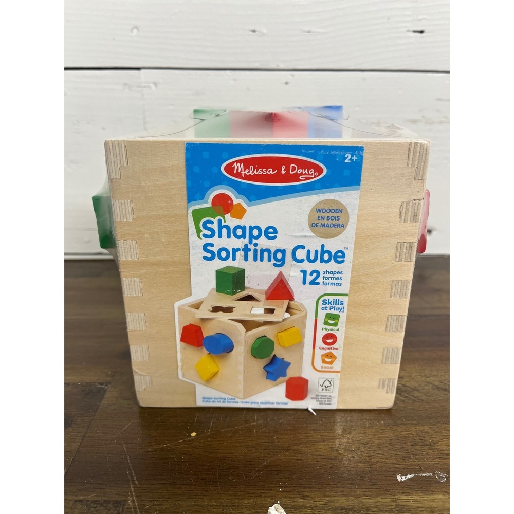 Melissa & Doug Wooden Shape Sorting Cube 12 Shapes Educational Toddler Toy NEW